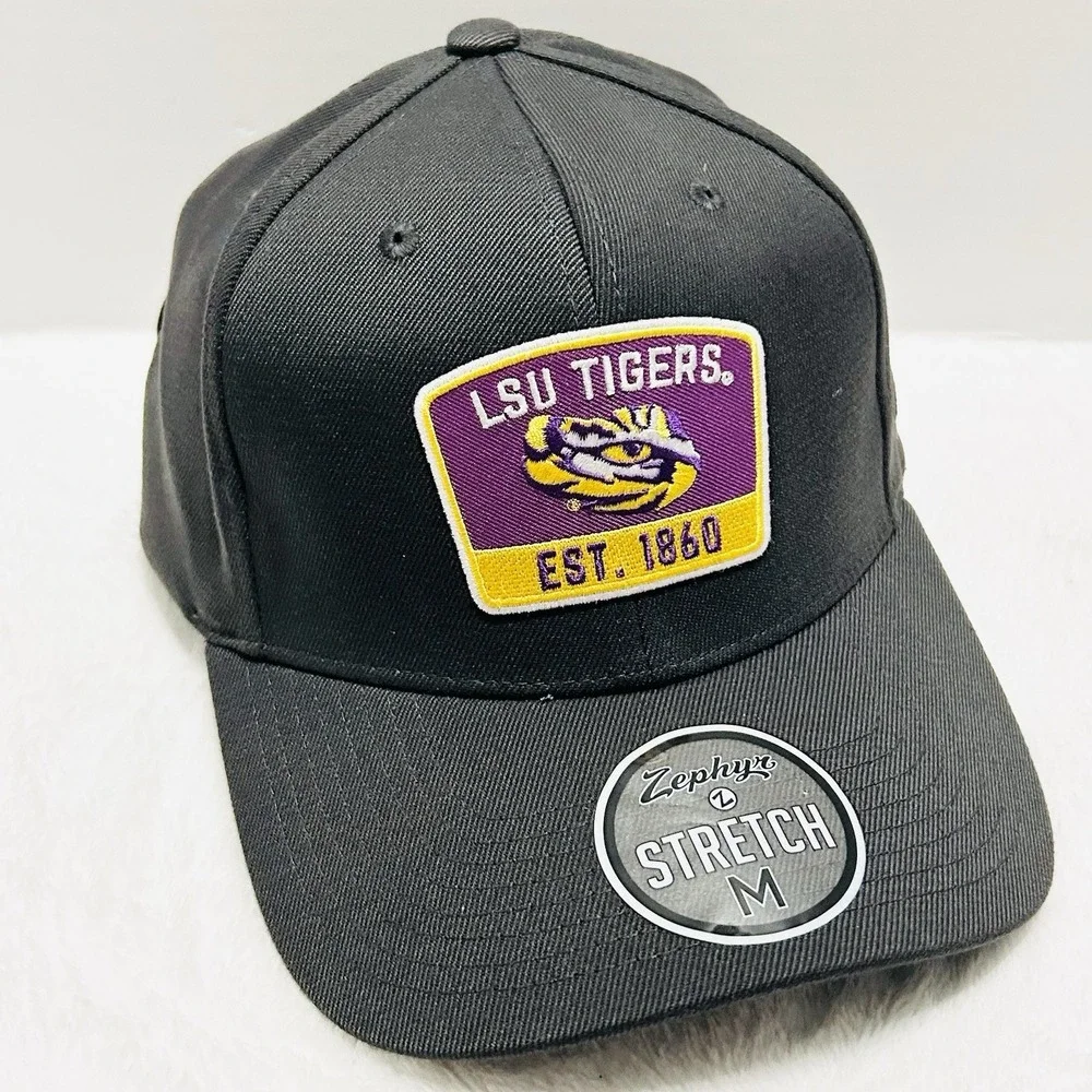 Zephyr LSU Tigers Logo Patch Hat‎ Cap Stretch Flex Medium Charcoal NCAA College